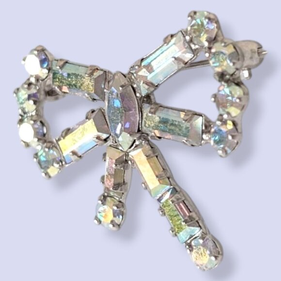 Vintage B David Rhinestone Bow Brooch - Picture 3 of 7